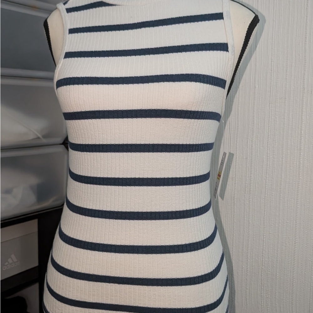 Sonoma Navy and White Ribbed Tank Top
